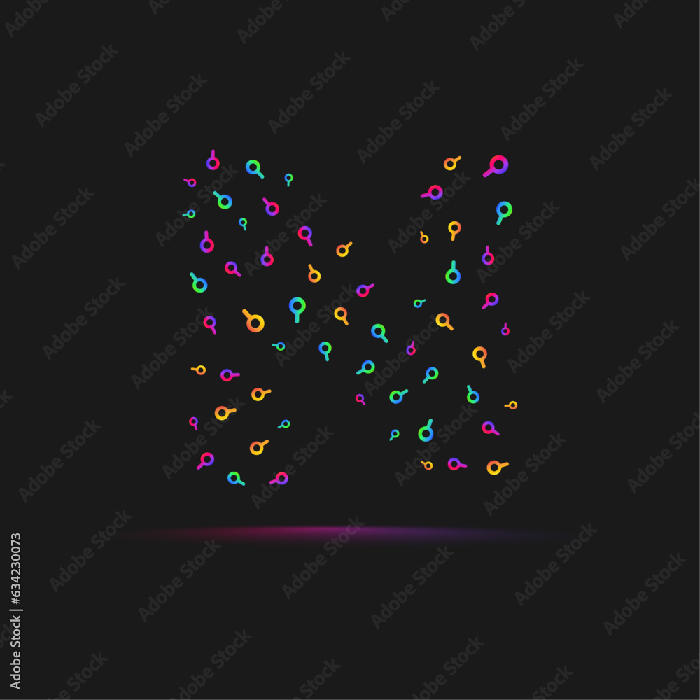 Alphabet n colorful gradient logo template with an optical find search icon