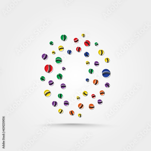 Number 0 logo template design with a colorful minimalist circle cricket ball shape