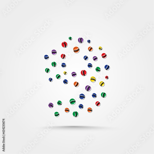 Fototapeta Naklejka Na Ścianę i Meble -  Number 9 logo template design with a colorful minimalist circle cricket ball shape