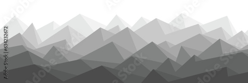 Stylization of a mountain landscape, seamless border, 3D imitation, banner, shades of gray