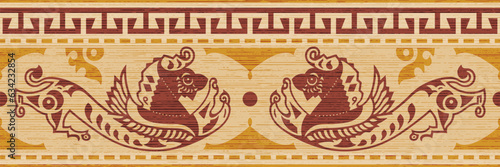 Seamless border, stylized drawing, ancient Scythian art, ethnic theme, vector design