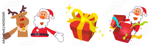 サンタとトナカイとプレゼントのクリスマスイラストセット
