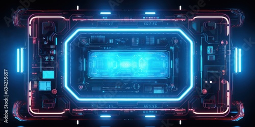 Neon frame for quantum technology processor from the future for your text mockup. AI Generation 