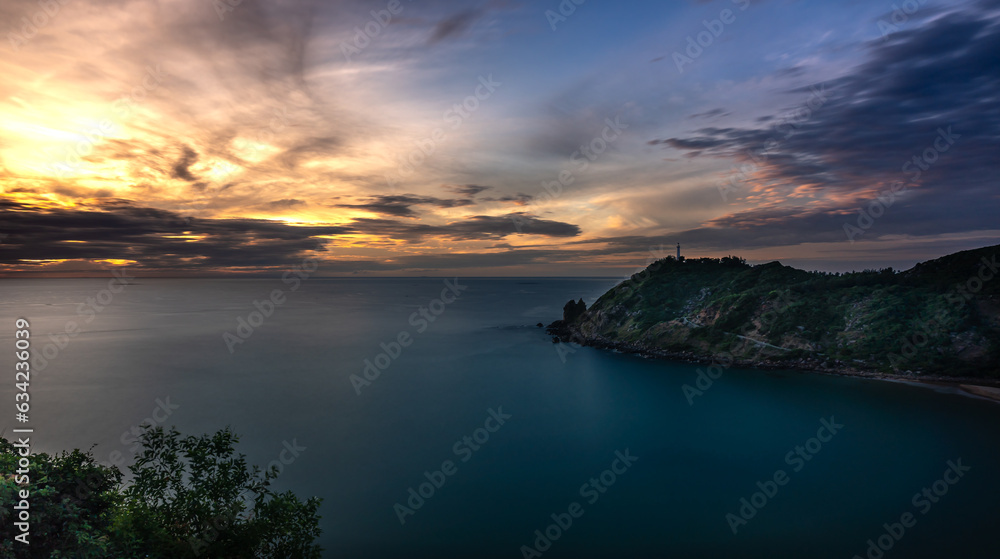 Naklejka premium Mui Dien Lighthouse in the morning at Phu Yen province, Viet Nam