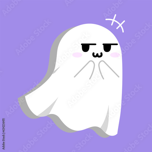 Cute Ghost. Emotion giggle face. cartoon character and flat design. Vector Illustrations for Halloween Day.