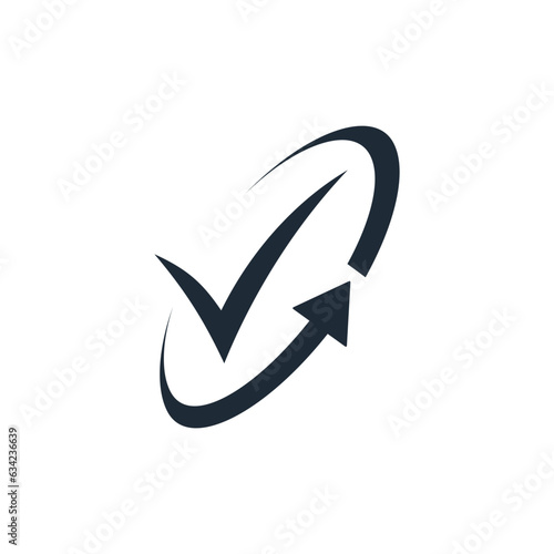 Сontinuous convenience,  improve, development.  Simple tick mark inside arrow circle.Vector linear icon isolated on white background.