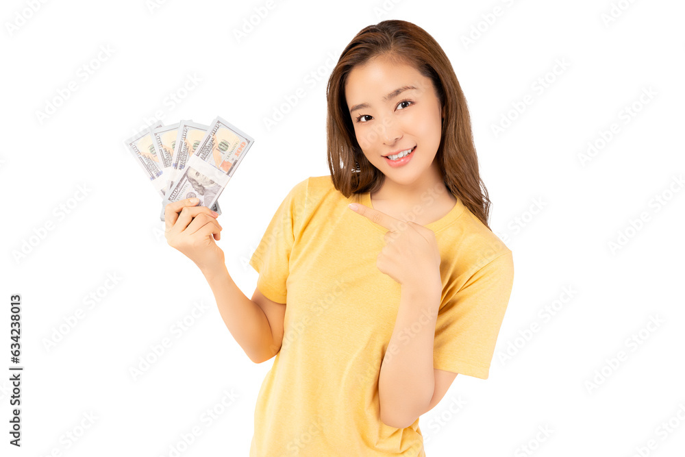 Happy young asian woman holding money banknotes and celebrating isolated over yellow background Happy asian lady showing money dollars and Smiling satisfied girl earning a lot of money or win lottery Happy young asian woman holding money banknotes and celebrating isolated over yellow background Happy asian lady showing money dollars and Smiling satisfied girl earning a lot of money or win lottery