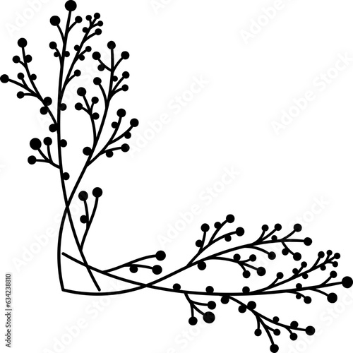 border, floral, flowers, green, nature, botany, tree, branches, leaf, edge, ornament, corner, leaves, line art, design, plant, garden, illustration, hand drawn, frame