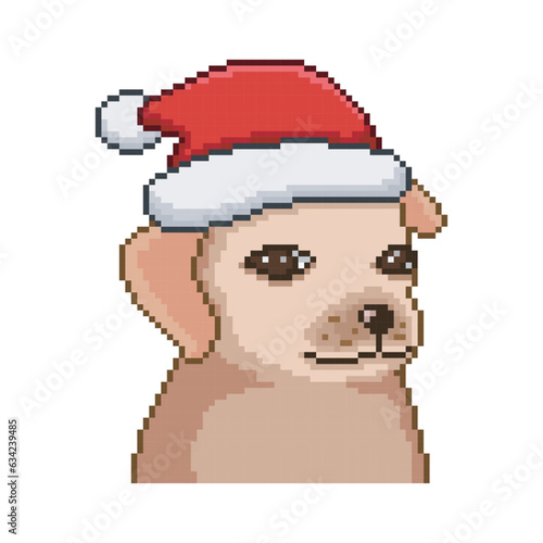 Dog with christmas hat, pet meme pixel art