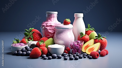 Delicious yogurt combo with Strawberry, raspberry, blueberry, grapes, and peach. Bottles & boxes brimming with fruity goodness