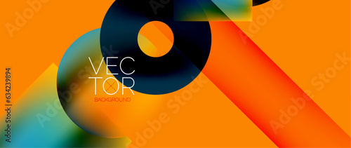 Squares and circles design. Fluid color gradients with metallic effects. Serene synergy of shapes, merging squares and circles into harmonious, captivating design