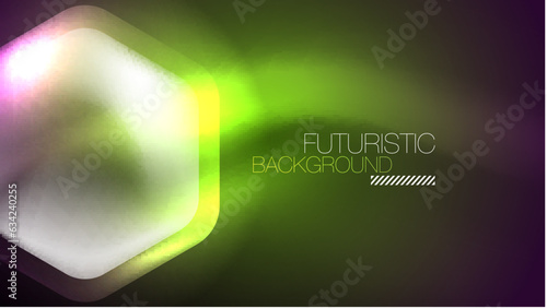 Glowing neon hexagons in dark space. Digital technology cyberspace hi-tech techno abstract background template