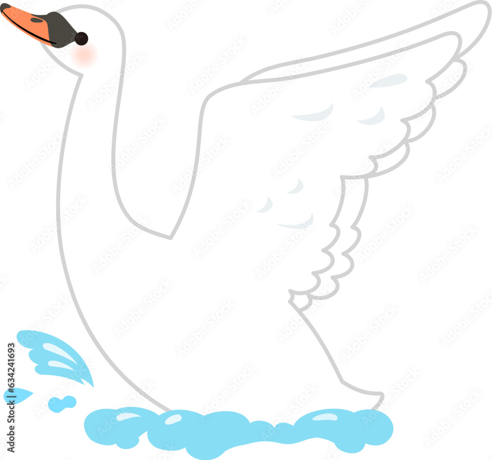 水面で羽ばたく白鳥