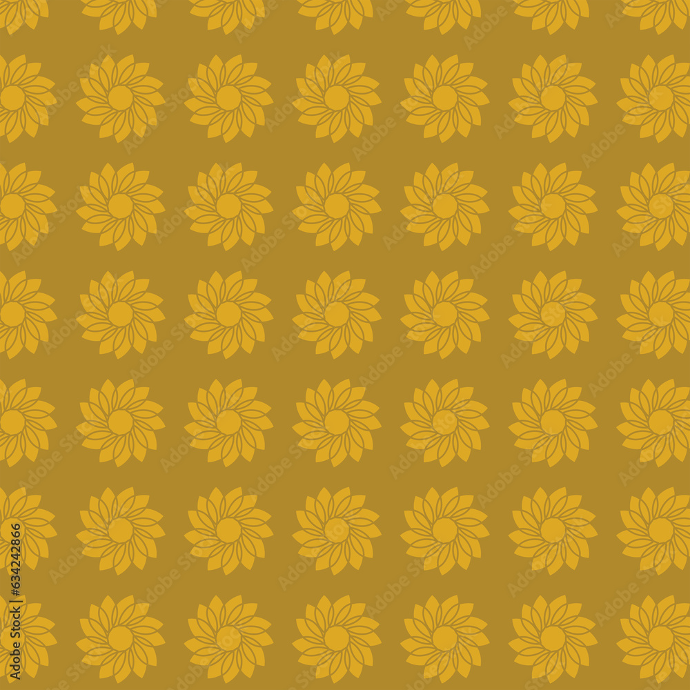 Digital png illustration of yellow flowers repeated on brown on transparent background