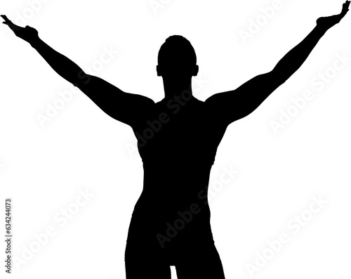 Digital png black silhouette image of athlete with arms outstretched on transparent background