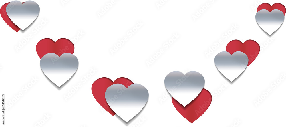 Digital png illustration of silver and red hearts on transparent background