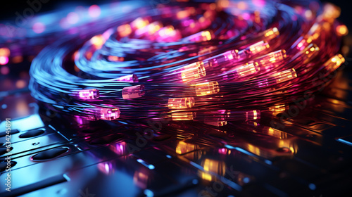 Bundle of fiber optic cables. Optical fiber cable Colorful. Generative Ai