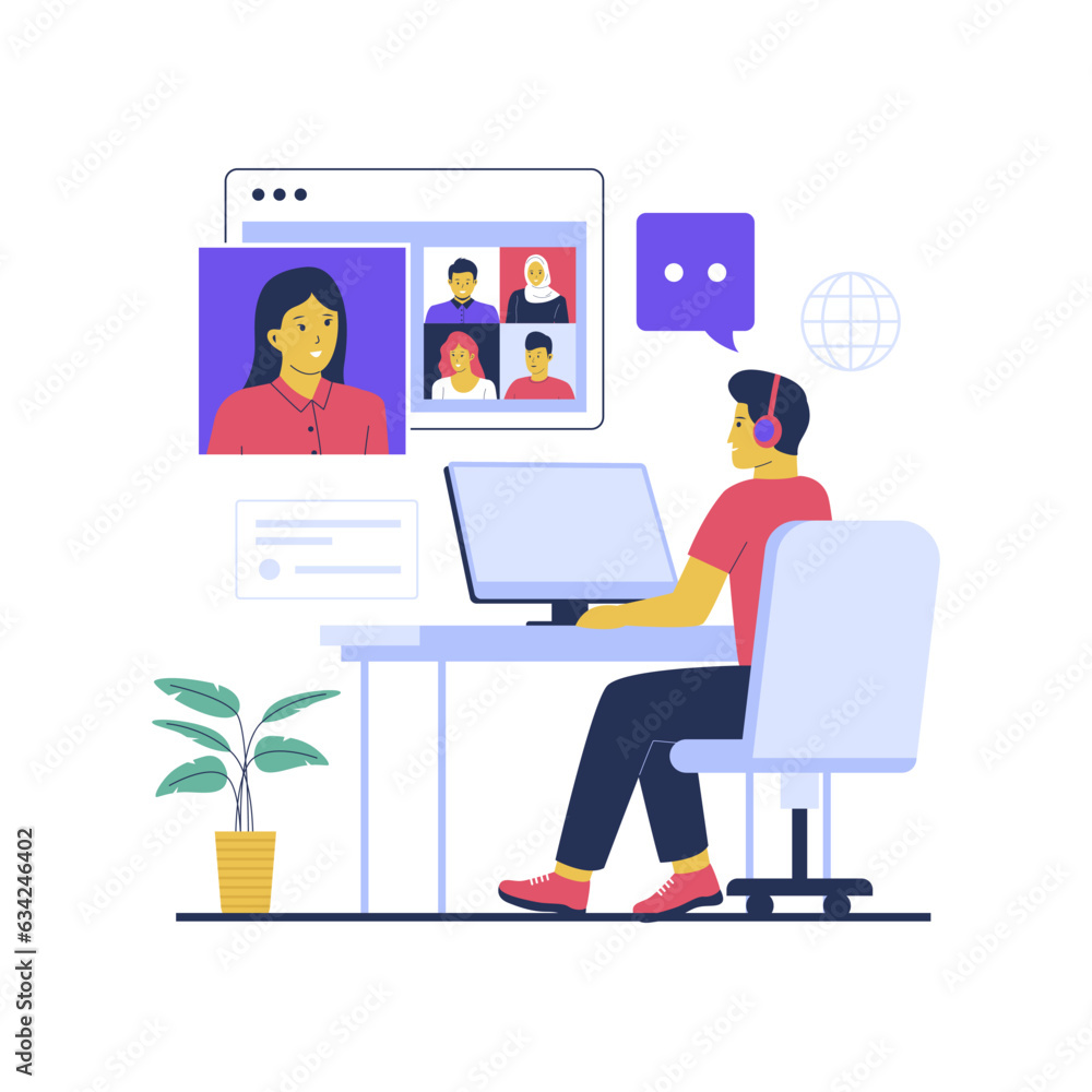 Vector of online webinar or seminar concept. Flat vector illustration isolated on white background Vector of online webinar or seminar concept. Flat vector illustration isolated on white background