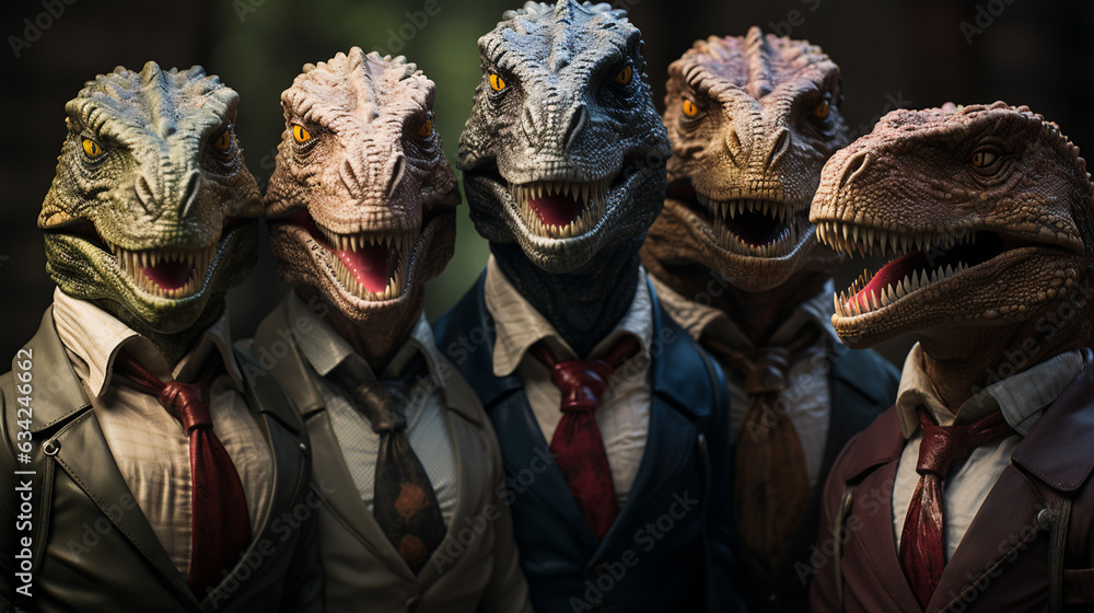 Group of dinosaur in a business suit. Generative Ai - obrazy, fototapety, plakaty 