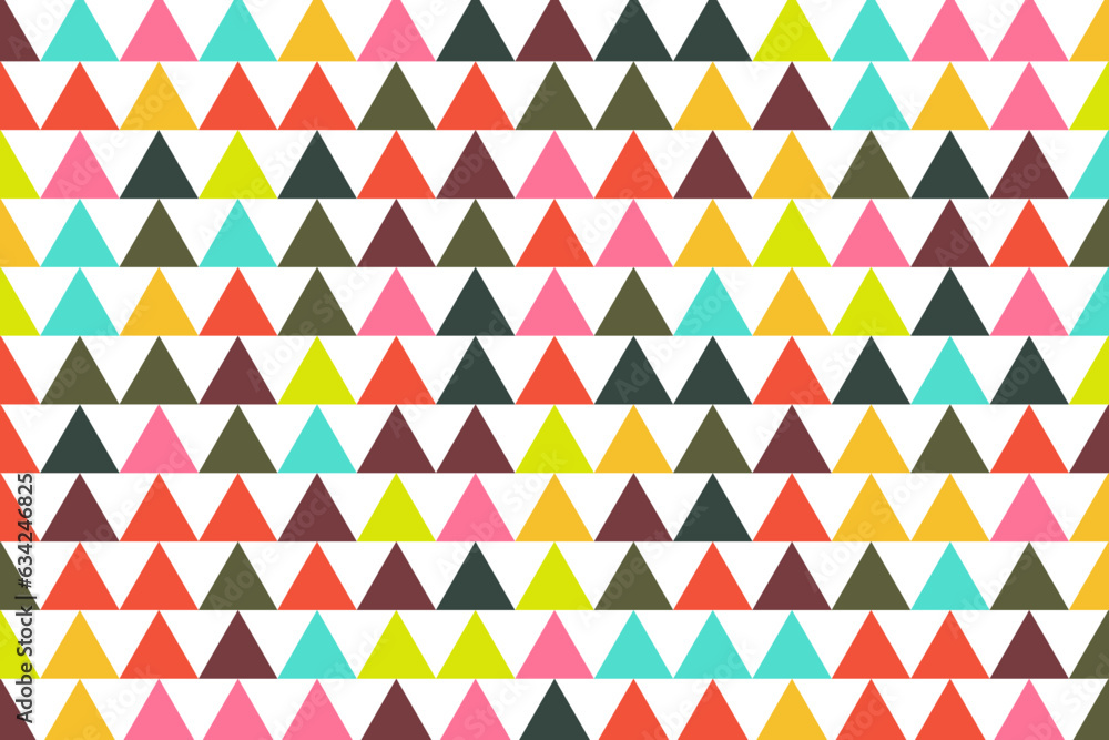 Colorful triangle seamless pattern. Abstract pink, yellow, red and white geometric triangles vector background. Triangular pyramid mosaic. Colorful triangle seamless pattern. Abstract pink, yellow, red and white geometric triangles vector background. Triangular pyramid mosaic.