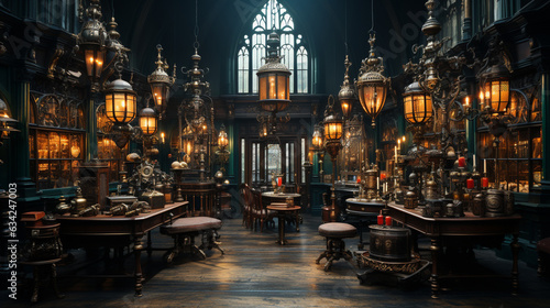 Interior of an antique store with old  objects and furniture. Generative Ai