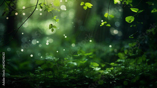 緑の浮葉の背景画像　Generative AI　「Green Floating Leaves background」