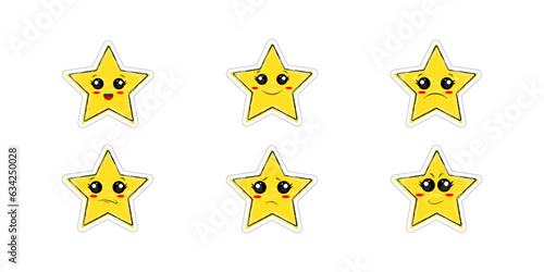 A collection of cute golden star character stickers. Demonstration of emotions.