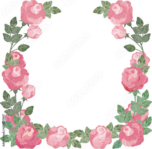 フレーム　薔薇　バラ　ばら　花　水彩　手描き　装飾　背景　枠　イラスト素材　ピンク
