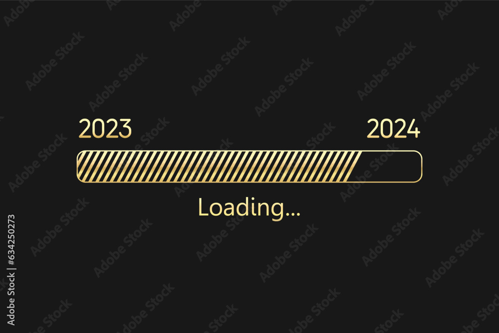 Happy new year banner with 2024 loading. Holiday vector illustration of Golden numbers 2024 background..