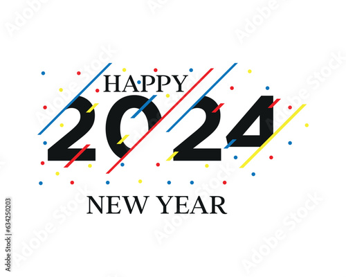 Happy new year 2024 template. With colorful background illustrations. Premium vector design for poster, banner, greeting and new year 2024 celebration. 