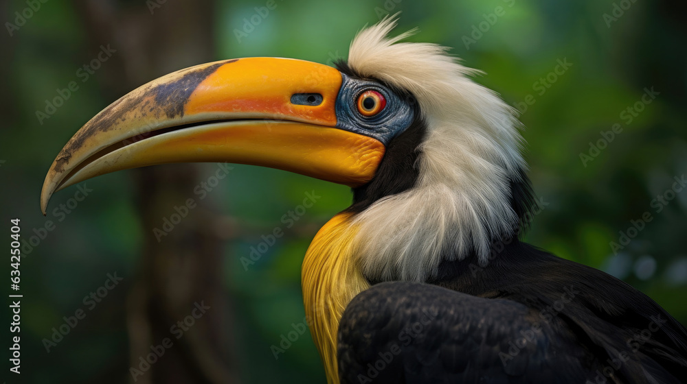 A Great Hornbill, also known as the great Indian hornbill or great pied hornbill, is one of the larger members of the hornbill family. Generative Ai A Great Hornbill, also known as the great Indian hornbill or great pied hornbill, is one of the larger members of the hornbill family. Generative Ai