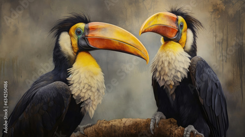 Hornbills painted in beautiful watercolors. Generative Ai © tong2530