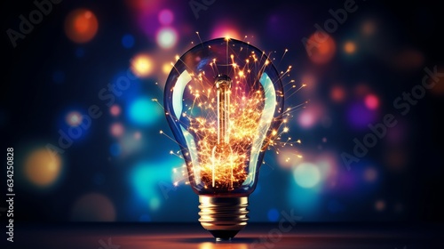 Creative light bulb explodes with colorful paint and colors. New idea, brainstorming concept. Banner