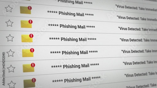 Phishing Mail scrolling up on Computer Screen. Email Spamming Seamless Loops.