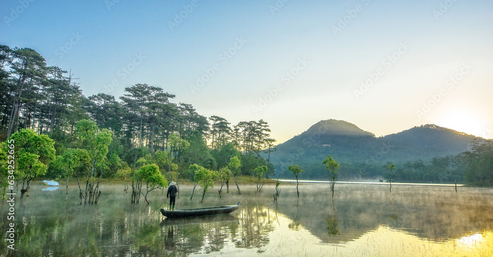 Fototapeta premium Beautiful scenery in Vietnam Tuyen Lam lake is one of the largest lakes in Da Lat Lam Dong Vietnam