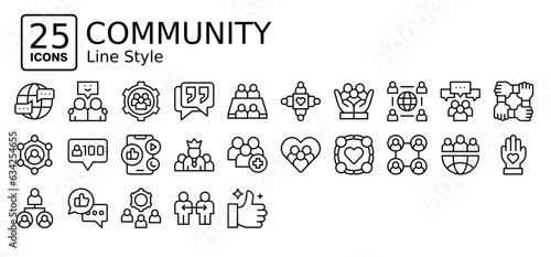 Community icons in outline style. Collection of Community icons for web design, app, and modern projects. Simple vector easy to use.	
