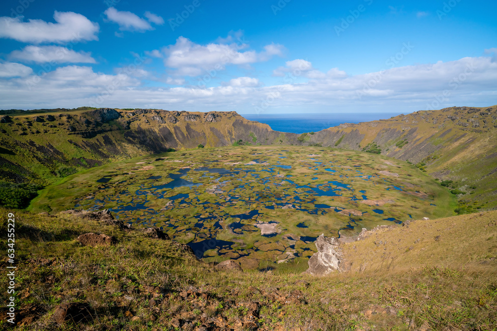 Aerial view of Orongo archaeological site, Easter Island in Chile Aerial view of Orongo archaeological site, Easter Island in Chile