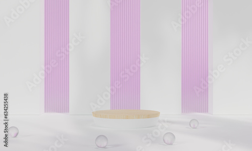 Podium with colorful background stand or podium pedestal on advertising display. 3D rendering. © TogsDesign