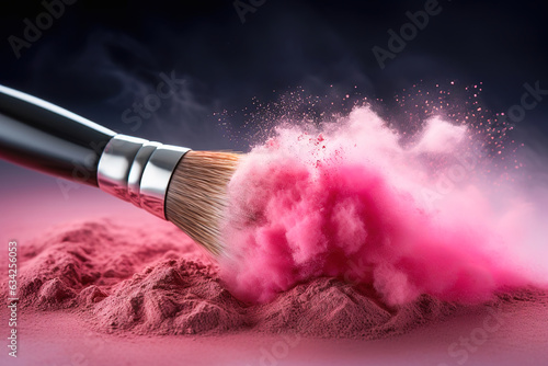 Makeup brush with flying powder. photo