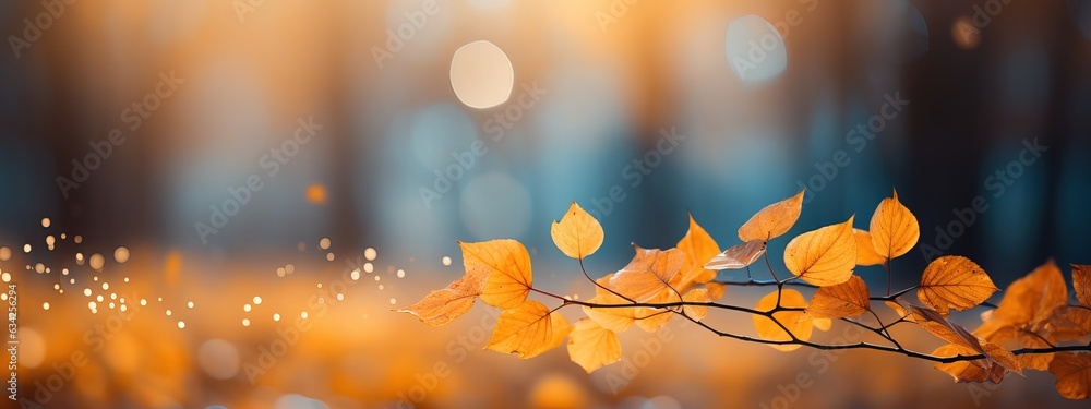 Beautiful yellow red and orange leaves in an autumn park on a br - obrazy, fototapety, plakaty 