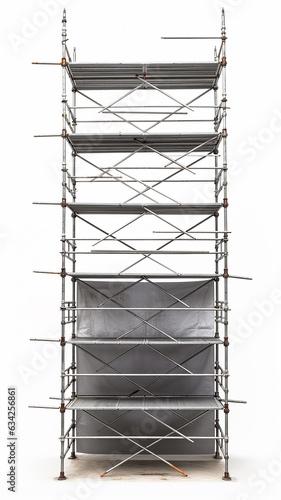 high narrow scaffolding construction isolated on white background