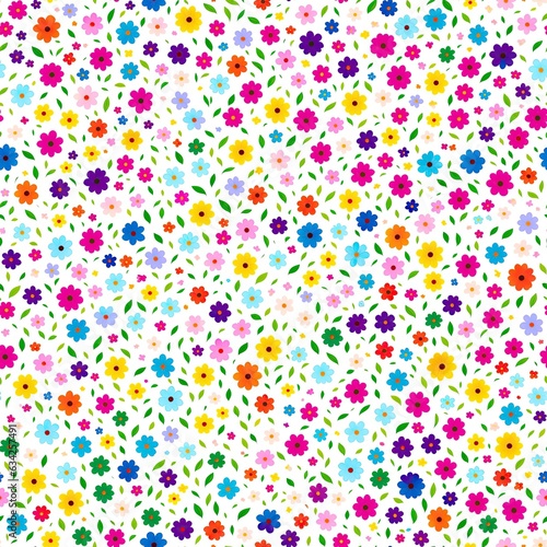 Seamless pattern of colored flowers. AI generated. © homeworlds