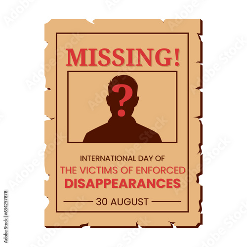 Vector graphic of Missing poster illustration for international day of the victims of enforced disappearances