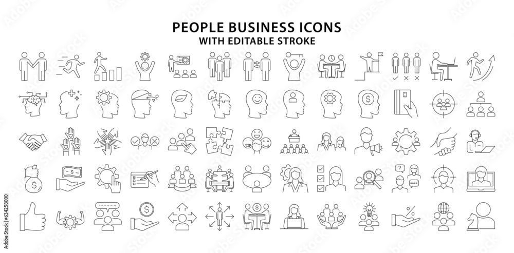 People Business Icons. Set Icon About People Business. People Business Line icons. Vector Illustration. Editable Stroke.