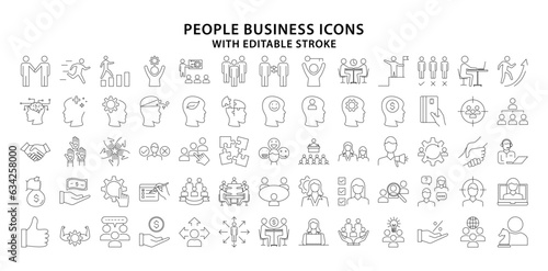 People Business Icons. Set Icon About People Business. People Business Line icons. Vector Illustration. Editable Stroke.
