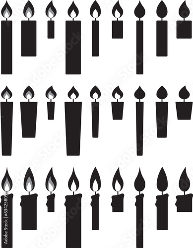 モノクロのローソクのベクターイラストセット