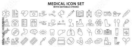 Medical icons. Set icon about medical. Medical line icons. Vector illustration. Editable stroke.