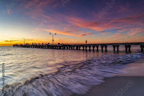 Woodman Point Perth Jetty at Sunset  Coogee West Australia. Motion blur water. 