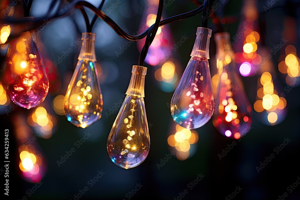 close-up shot of a string of fairy Christmas lights with various colors, capturing the delicate glow of each bulb close-up shot of a string of fairy Christmas lights with various colors, capturing the delicate glow of each bulb