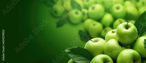 Green apple background with copy of space. Generated by AI photo